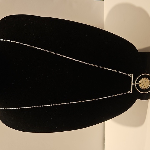 Silvertone & Stone Pendant On Silvertone 28"L Necklace - Picture 4 of 7